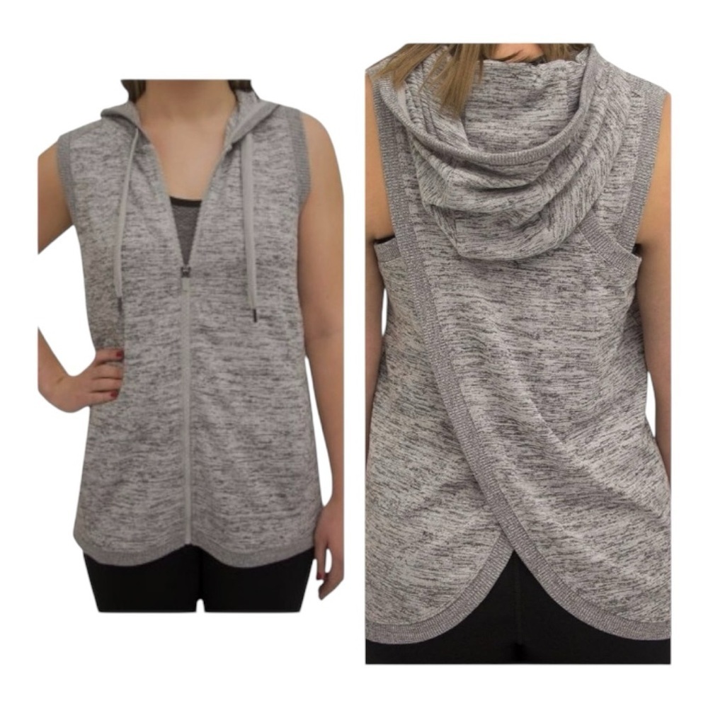 ACTIVE LIFE sleeveless sweatshirt, full zip, wrapped in back. Gray, Large, hood